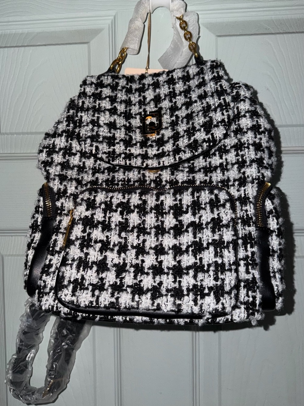 Liu Jo Milano Brionia Houndstooth Tweed Backpack NWT